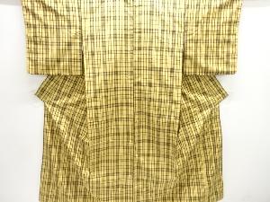 アンティーク　格子織り出し手織り紬着物